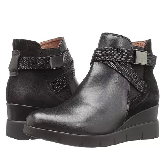 Hispanistas Larae Made in Spain black leather wedge heels ankle boots booties 11 - Picture 1 of 9